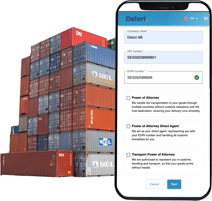 Cranes lifting containers in a logistics center